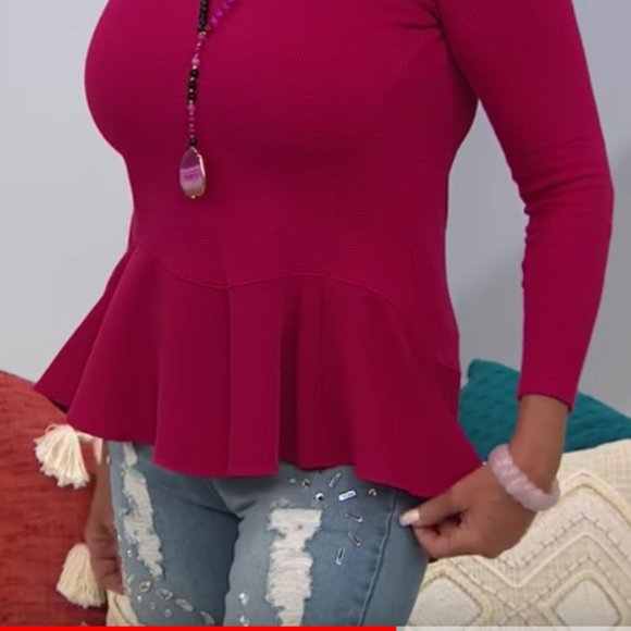 DG2 by Diane Gilman Waffle Knit Peplum Top 645-045 - Picture 2 of 8